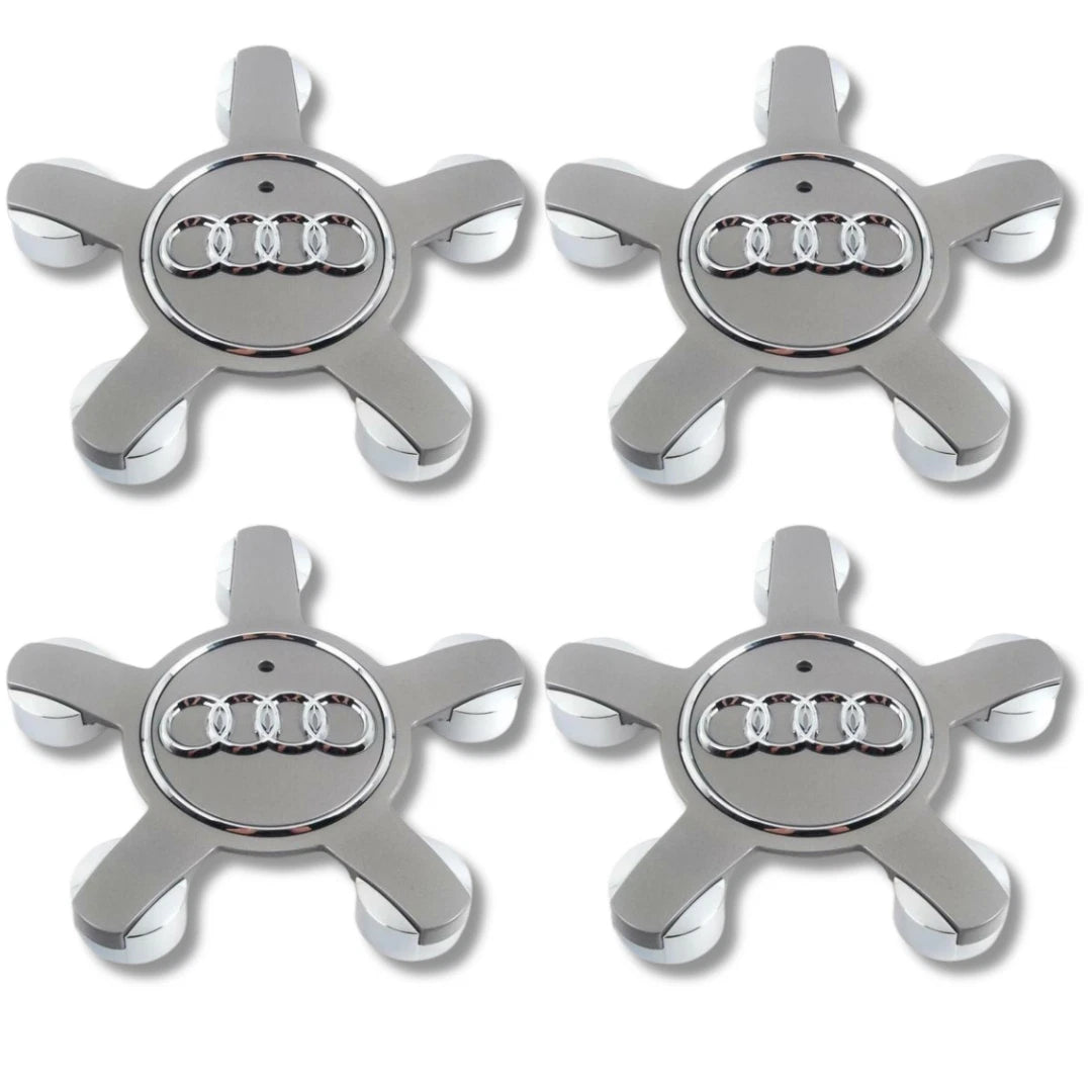 4x 135mm A3/A4/A5/A6/A7/A8/TT Style Star Wheel Centre Caps 8R0601165 Grey - Autosthetic