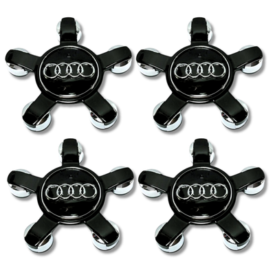 4x 135mm A3/A4/A5/A6/A7/A8/TT Style Star Wheel Centre Caps 8R0601165 Black - Autosthetic
