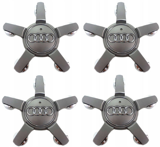 4x Audi A8/Q7 Wheel Centre Hub Caps Grey & Chrome 4L0601165D - Autosthetic